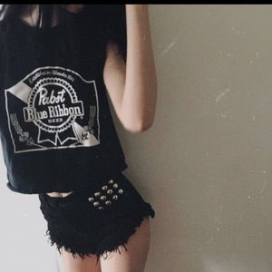 Vintage Pabst blue ribbon graphic crop top